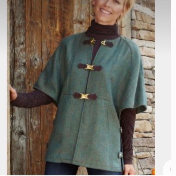 EUC Soft Surroundings Hampstead Tweed Wool Herringbone Cape Poncho Jacket Coat - Picture 1 of 15